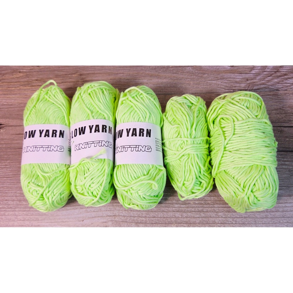 Glow In The Dark Yarn Neon Green Luminous Knitting Crochet Lot 5 Skeins 3 New